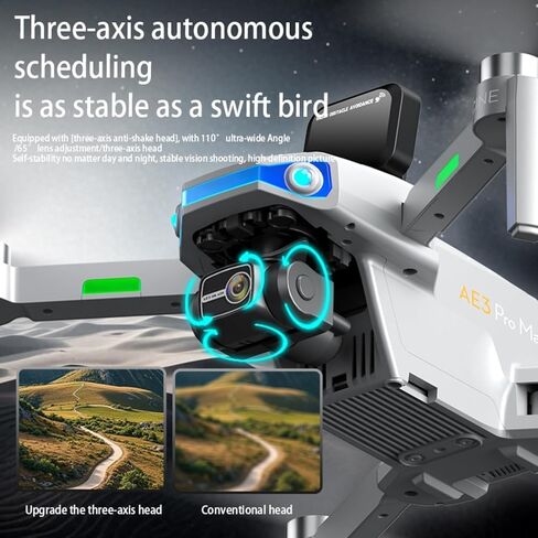 AE3 ProMax 4K Camera Drone for Adults,3 Batteries,Gray | 3-Axis Gimbal,5.5" Large Screen Controller, Foldable GPS Drone,90-Min Flight Time,Radar Obstacle Avoidance in Kuwait