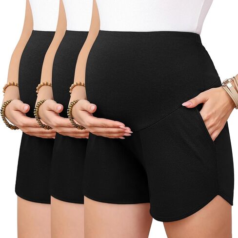 3 Pack Women's Maternity Shorts, 3-Color, XX-Large | over Belly, Pregnancy, Lounge, Workout, Running, Casual, Pajama, with Side Pockets, Prenatal Checkup, Loose Fit in Kuwait