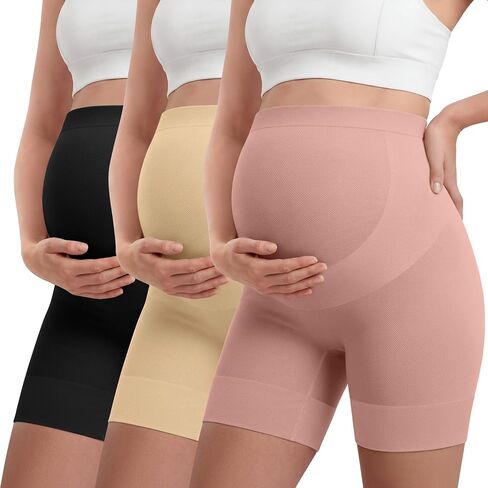 3 Pack Maternity Shapewear Shorts | Seamless, for Dress, High Waisted, Pregnancy, Underwear, with Belly Support, Stretchy, Mid-thigh, Maternity Photoshoot in Kuwait