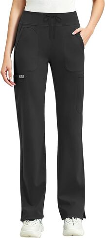 QBK Yoga Scrub Pants Women High Waist Straight Wide Leg Uniform Pants in Saudi Arabia