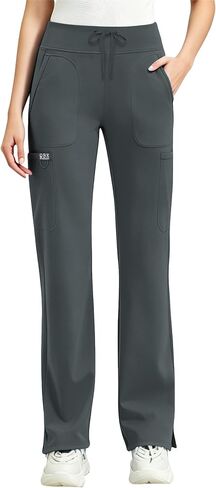 QBK Yoga Scrub Pants Women High Waist Straight Wide Leg Uniform Pants in Saudi Arabia