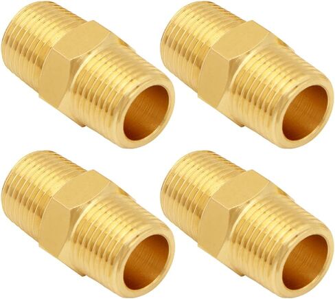 Uenede 1/2 Inch NPT Male Brass Hex Nipple Coupling, 4PCS | 1/2" NPT x 1/2" NPT Male Threaded Equal Diameter Coupler Air Hose Pipe Fittings Adapter for Water Oil Gas in Saudi Arabia