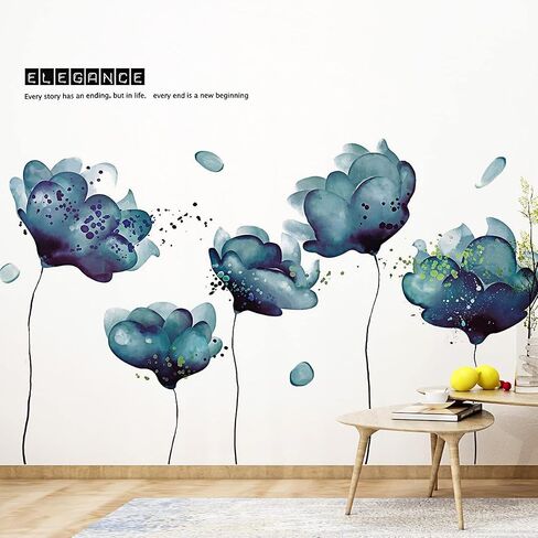 RW-2003 Removeable 3D Blue Dream Flower Wall Stickers DIY Home Wall Decoration Art Decor Wall Decal Peel and Stick Murals for Girls Kids Babys Bedroom Living Room Offices Nursery Bathroom Playroom in Kuwait