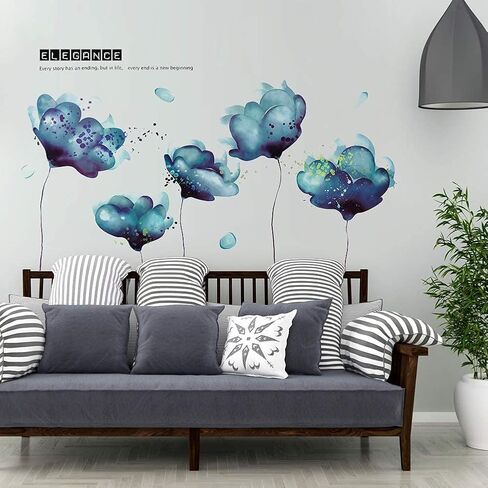 RW-2003 Removeable 3D Blue Dream Flower Wall Stickers DIY Home Wall Decoration Art Decor Wall Decal Peel and Stick Murals for Girls Kids Babys Bedroom Living Room Offices Nursery Bathroom Playroom in Kuwait