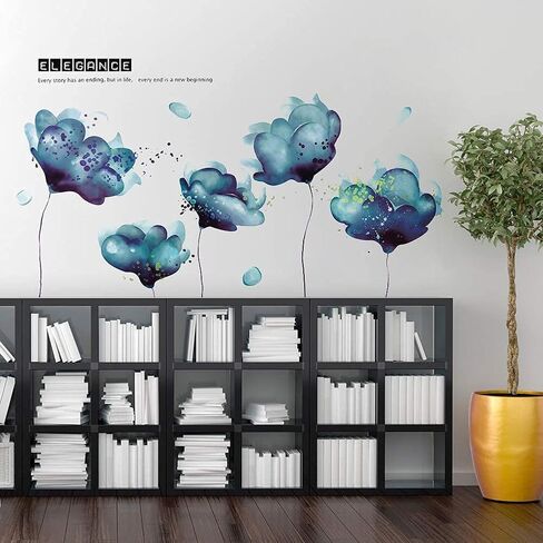 RW-2003 Removeable 3D Blue Dream Flower Wall Stickers DIY Home Wall Decoration Art Decor Wall Decal Peel and Stick Murals for Girls Kids Babys Bedroom Living Room Offices Nursery Bathroom Playroom in Kuwait