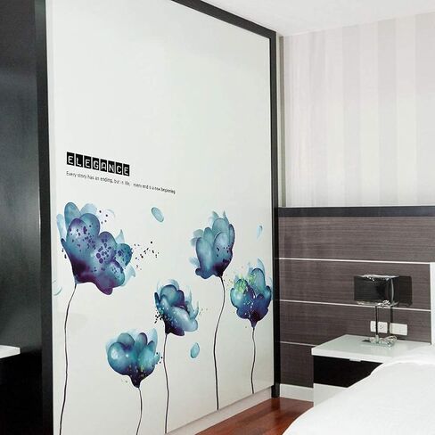 RW-2003 Removeable 3D Blue Dream Flower Wall Stickers DIY Home Wall Decoration Art Decor Wall Decal Peel and Stick Murals for Girls Kids Babys Bedroom Living Room Offices Nursery Bathroom Playroom in Kuwait