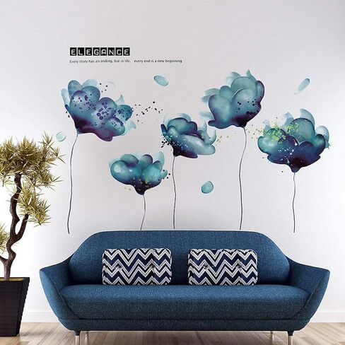 RW-2003 Removeable 3D Blue Dream Flower Wall Stickers DIY Home Wall Decoration Art Decor Wall Decal Peel and Stick Murals for Girls Kids Babys Bedroom Living Room Offices Nursery Bathroom Playroom in Kuwait