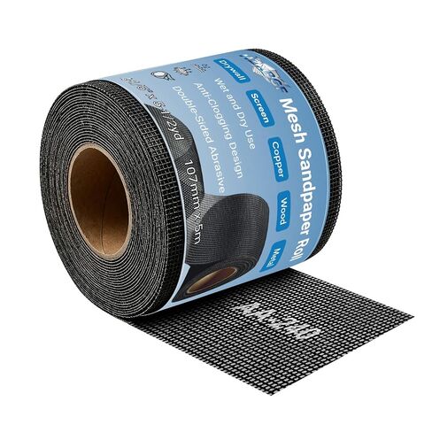 4-1/5" x 5.5 Yard 80 Grit Mesh Sandpaper Roll for Hand and Pole Sander | Dust-Free Anti-Clog Design, Double-Sided, Wet and Dry Use, Silicon Carbide, Wall Putty Wood Metal Plumbing, Easy to Store in Kuwait