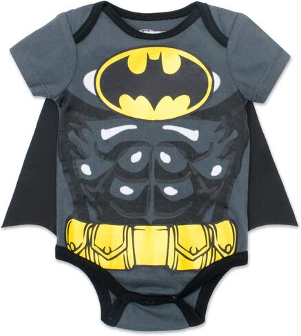 WARNER BROS Justice League Baby Boys' Cosplay 2-Piece Bodysuit and Cape Set | Cosplay Costume, Soft Cotton Bodysuit, Detachable Satin Cape, Shoulder Overlap Neckline in Kuwait