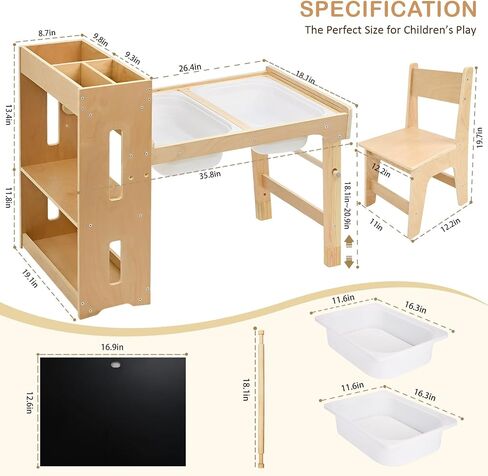 6-in-1 Kids Art Table and Chairs,Sensory Table and 2 Chairs FSC Safe | Height Adjustable Toddler Activity Table with Storage Cabinet & 3 Bins, Graffiti Tabletop Art Desk with Paper Holder 2-8 Gift in Kuwait