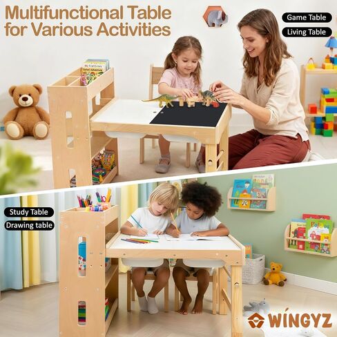 6-in-1 Kids Art Table and Chairs,Sensory Table and 2 Chairs FSC Safe | Height Adjustable Toddler Activity Table with Storage Cabinet & 3 Bins, Graffiti Tabletop Art Desk with Paper Holder 2-8 Gift in Kuwait