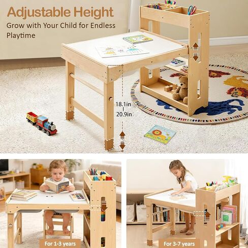 6-in-1 Kids Art Table and Chairs,Sensory Table and 2 Chairs FSC Safe | Height Adjustable Toddler Activity Table with Storage Cabinet & 3 Bins, Graffiti Tabletop Art Desk with Paper Holder 2-8 Gift in Kuwait