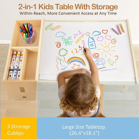 6-in-1 Kids Art Table and Chairs,Sensory Table and 2 Chairs FSC Safe | Height Adjustable Toddler Activity Table with Storage Cabinet & 3 Bins, Graffiti Tabletop Art Desk with Paper Holder 2-8 Gift in Kuwait