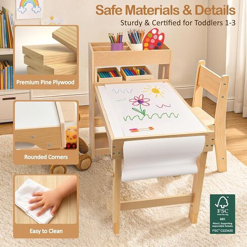 6-in-1 Kids Art Table and Chairs,Sensory Table and 2 Chairs FSC Safe | Height Adjustable Toddler Activity Table with Storage Cabinet & 3 Bins, Graffiti Tabletop Art Desk with Paper Holder 2-8 Gift in Kuwait