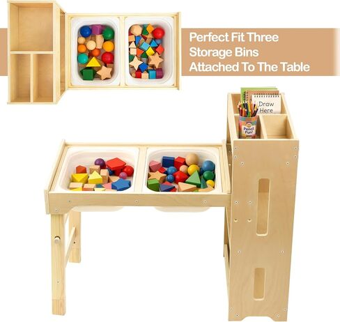 6-in-1 Kids Art Table and Chairs,Sensory Table and 2 Chairs FSC Safe | Height Adjustable Toddler Activity Table with Storage Cabinet & 3 Bins, Graffiti Tabletop Art Desk with Paper Holder 2-8 Gift in Kuwait