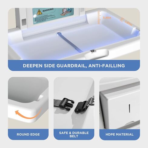 Commercial Baby Changing Station Wall Mounted, Horizontal Fold-Down Baby Changing Table, Heavy Duty 200lb Capacity, Space Saving Diaper Changing Station for Restroom & Public Facilities in Kuwait