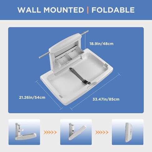 Commercial Baby Changing Station Wall Mounted, Horizontal Fold-Down Baby Changing Table, Heavy Duty 200lb Capacity, Space Saving Diaper Changing Station for Restroom & Public Facilities in Kuwait
