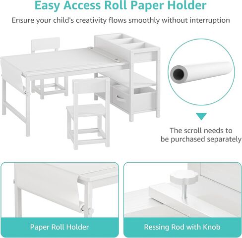 BOLUO Kids Art Table and Chair Set, Toddler Craft Table with Storage Drawers, Play Desk for Kids, Children Activity Learning Center, White in Kuwait