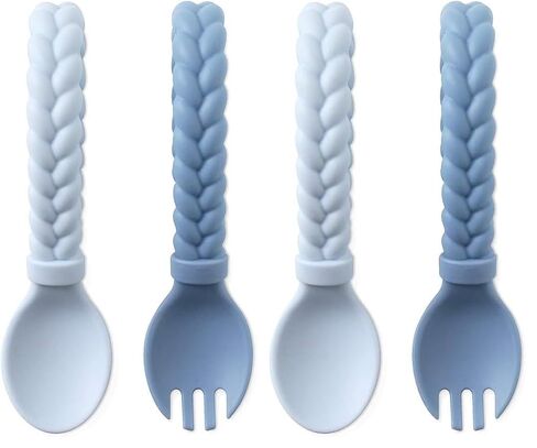 Itzy Ritzy Silicone Spoon & Fork Set, Baby Feeding Utensils, 6M+ (Mint) | 100% Food-Grade Silicone Spoon & Fork with Looped Handles for Easy Grip to Support Independent Eating & Mealtime Learning in Kuwait