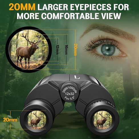 Aurosports 12x32 Compact Binoculars for Adults - Small Pocket Binos with FMC&BAK4, Wide 273ft/1000yds Field of View - Easy Focus for Bird Watching, Hiking, Cruises, Travel, Gifts for Men Women in Kuwait