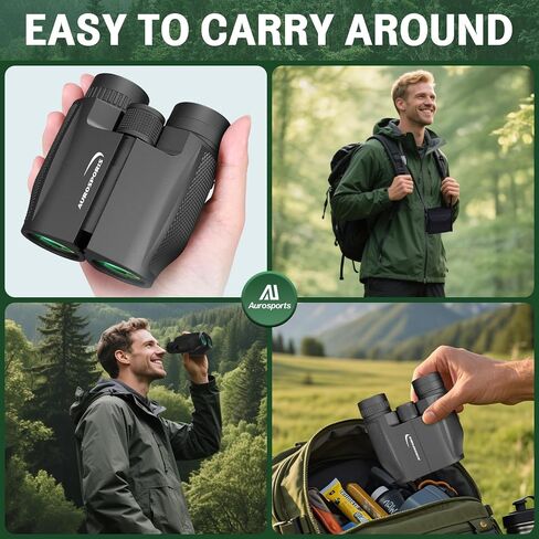 Aurosports 12x32 Compact Binoculars for Adults - Small Pocket Binos with FMC&BAK4, Wide 273ft/1000yds Field of View - Easy Focus for Bird Watching, Hiking, Cruises, Travel, Gifts for Men Women in Kuwait