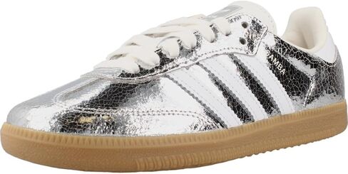 adidas Samba OG Womens Sneaker (Silver Metallic Cracked Leather, 6) in Kuwait