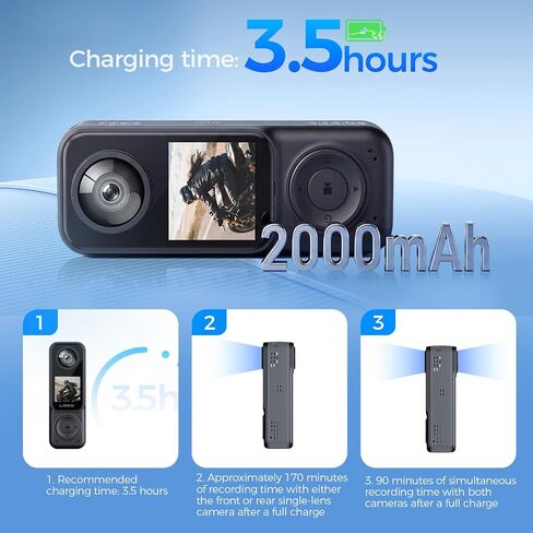 Vlogging Camera Action Body Camera Video Recording POV Handheld Cam | 4K UHD/Dual-Lens/Connect to APP/1.54in Screen/2000mAh Battery/90-170min/for Motorcycle Sports Bike in Kuwait