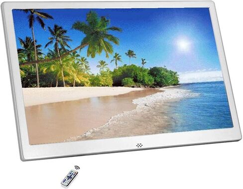 Digital Picture Frame, 12.1 inch Digital Photo Frame, 1280 * 800 Resolution IPS Screen Display Music Video Player Calendar Alarm Auto ON Off, with Remote Control (White 12") (White 12) in Kuwait