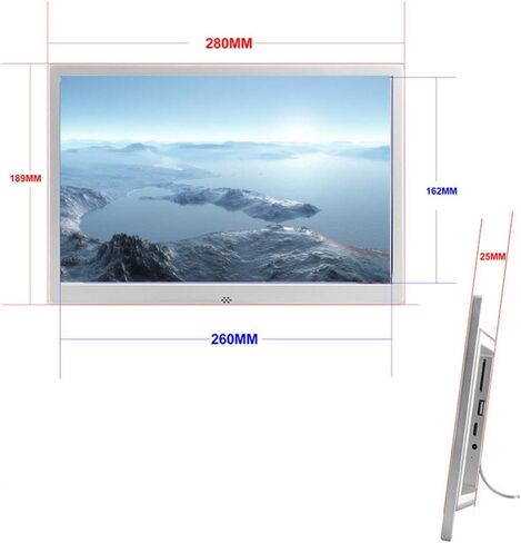 Digital Picture Frame, 12.1 inch Digital Photo Frame, 1280 * 800 Resolution IPS Screen Display Music Video Player Calendar Alarm Auto ON Off, with Remote Control (White 12") (White 12) in Kuwait