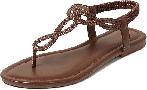 zeetoo Braided Flat Sandals for Women Thong Elastic Ankle Strap caramel10 in Kuwait