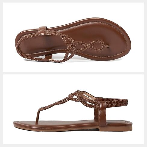 zeetoo Braided Flat Sandals for Women Thong Elastic Ankle Strap caramel10 in Kuwait