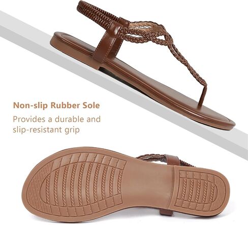 zeetoo Braided Flat Sandals for Women Thong Elastic Ankle Strap caramel10 in Kuwait