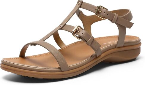 Littleplum Women's Flat Sandals Arch Support Adjustable Gladiator Sandals for Women Summer Walking Shoes for Beach,Casual Khaki Size 10 in Kuwait
