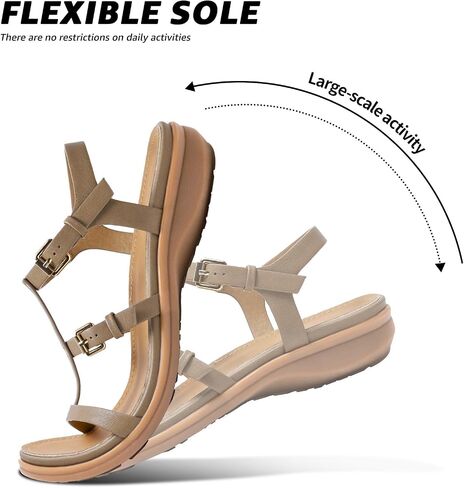 Littleplum Women's Flat Sandals Arch Support Adjustable Gladiator Sandals for Women Summer Walking Shoes for Beach,Casual Khaki Size 10 in Kuwait