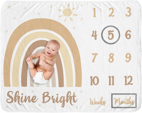 Sweet Jojo Designs Rainbow Vintage Boho Sun Boy Girl Milestone Blanket Monthly Newborn Baby Shower Memory Gift Pumpkin Orange Brown and White Bohemian Sunshine Minimalist Gender Neutral Retro Arches in Kuwait