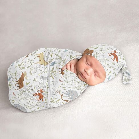 Sweet Jojo Designs Moon Star Baby Boy Girl Cocoon and Beanie Hat Set Jersey Stretch Knit Sleeping Bag Infant Newborn Nursery Sleep Wrap Sack - Navy Blue Gold Watercolor Celestial Sky Gender Neutral in Kuwait