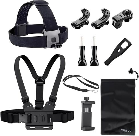 Phone Chest Mount Head Strap Holder Accessories for POV/VLOG, Chest Camera Mount for Phone, Head Mount + Chest Harness Strap, Compatible with iPhone, Go Pro, DJI and Other Action Cameras in Kuwait