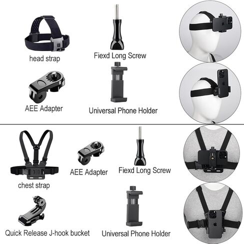 Phone Chest Mount Head Strap Holder Accessories for POV/VLOG, Chest Camera Mount for Phone, Head Mount + Chest Harness Strap, Compatible with iPhone, Go Pro, DJI and Other Action Cameras in Kuwait