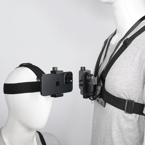 Phone Chest Mount Head Strap Holder Accessories for POV/VLOG, Chest Camera Mount for Phone, Head Mount + Chest Harness Strap, Compatible with iPhone, Go Pro, DJI and Other Action Cameras in Kuwait