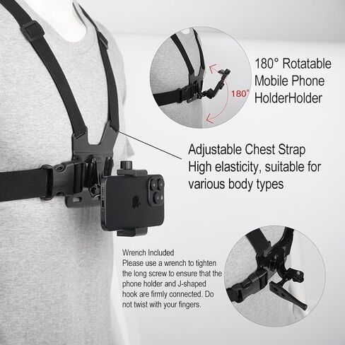 Phone Chest Mount Head Strap Holder Accessories for POV/VLOG, Chest Camera Mount for Phone, Head Mount + Chest Harness Strap, Compatible with iPhone, Go Pro, DJI and Other Action Cameras in Kuwait