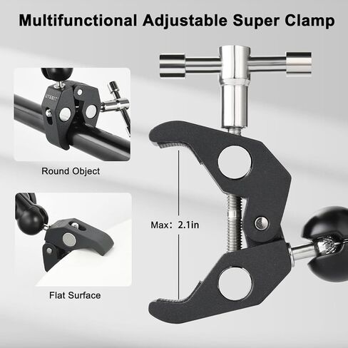 Super Clamp Camera Mount with 360° Ballhead Magic Arm, Black | Super Clamp Mount with 1/4" and 3/8" Thread, Desk/Bike/Bicycle/Motorcycle/ Handlebar for GoPro, Phone, Camera, Monitor in Kuwait