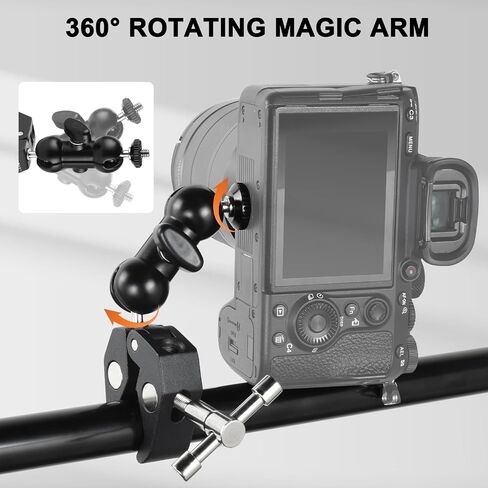 Super Clamp Camera Mount with 360° Ballhead Magic Arm, Black | Super Clamp Mount with 1/4" and 3/8" Thread, Desk/Bike/Bicycle/Motorcycle/ Handlebar for GoPro, Phone, Camera, Monitor in Kuwait