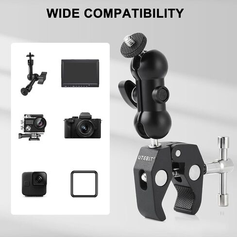 Super Clamp Camera Mount with 360° Ballhead Magic Arm, Black | Super Clamp Mount with 1/4" and 3/8" Thread, Desk/Bike/Bicycle/Motorcycle/ Handlebar for GoPro, Phone, Camera, Monitor in Kuwait