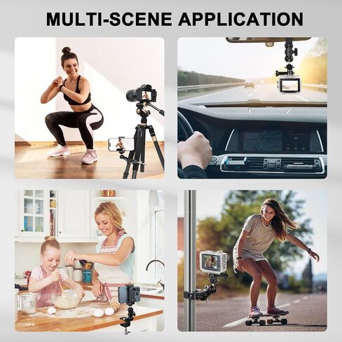 Super Clamp Camera Mount with 360° Ballhead Magic Arm, Black | Super Clamp Mount with 1/4" and 3/8" Thread, Desk/Bike/Bicycle/Motorcycle/ Handlebar for GoPro, Phone, Camera, Monitor in Kuwait