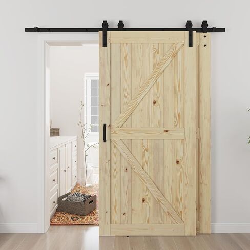 SMARTSTANDARD Double 30"x84" Bypass Barn Door with 5FT Hardware Included | Unfinished Solid Wood, DIY Support, A Simple Assembly is Required in Kuwait
