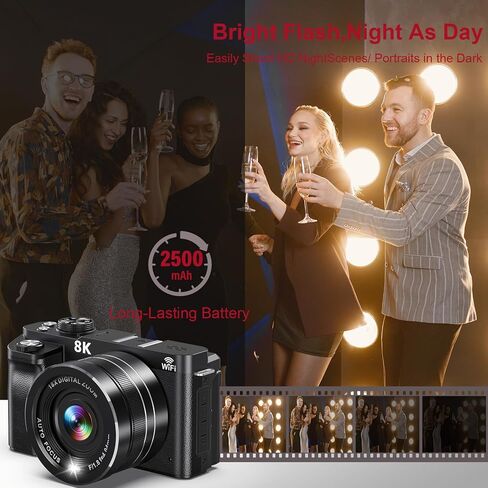 8K Digital Camera WiFi - 88MP Vlogging Cameras for Photography with 3" 180° Flip Screen 18X Zoom - UHD Video Camara for YouTube - Autofocus Travel Camera with Lens Hood, Memory Card, Flash in Kuwait