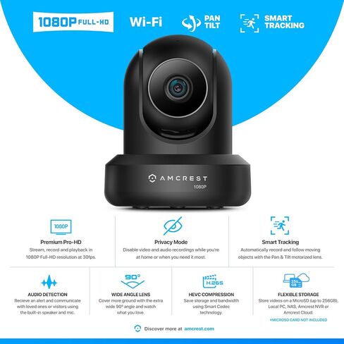 Amcrest 2-Pack 1080p WiFi Camera Indoor, 2MP Pan/Tilt Home Security Camera, Auto-Tracking, Motion & Audio Detection, Enhanced Browser Compatibility, H.265, Two-Way Talk 2PACK-IP2M-841B-V3 (Black) in Kuwait