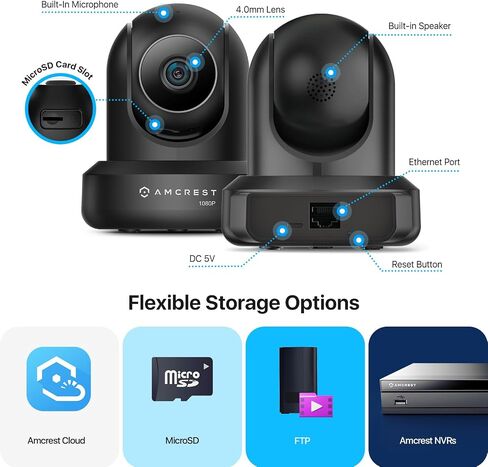 Amcrest 2-Pack 1080p WiFi Camera Indoor, 2MP Pan/Tilt Home Security Camera, Auto-Tracking, Motion & Audio Detection, Enhanced Browser Compatibility, H.265, Two-Way Talk 2PACK-IP2M-841B-V3 (Black) in Kuwait