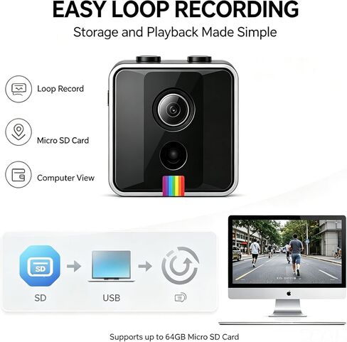 HD 1080P Portable Nanny Cam with Night Vision,Wireless Camera for Home Security Indoor/Outdoor Small Security Camera No WiFi Needed in Kuwait
