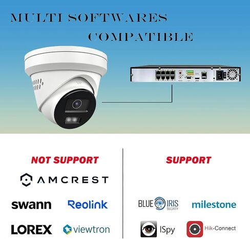 Real HD 4K 8MP Turret PoE IP Camera Outdoor Compatible with Ⲏіkconnect/ iVMS4200/ Guarding Vision, 24/7 Color Night Vision, Metal Casing Waterproof IP67, Support 512Gb SD Card(NOT Included) in Kuwait